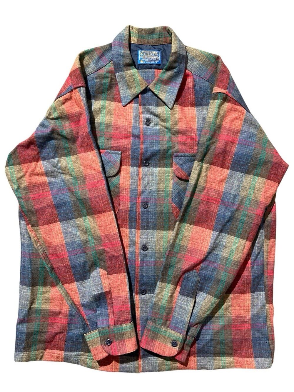 VTG Pendleton Lodge Shirt Men Sz L Wool Plaid Flannel Colorful USA